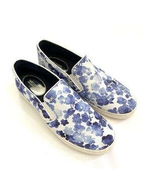 Michael Kors Blue & White Floral Canvas Slip-On Sneakers, Women’s Size 8.5